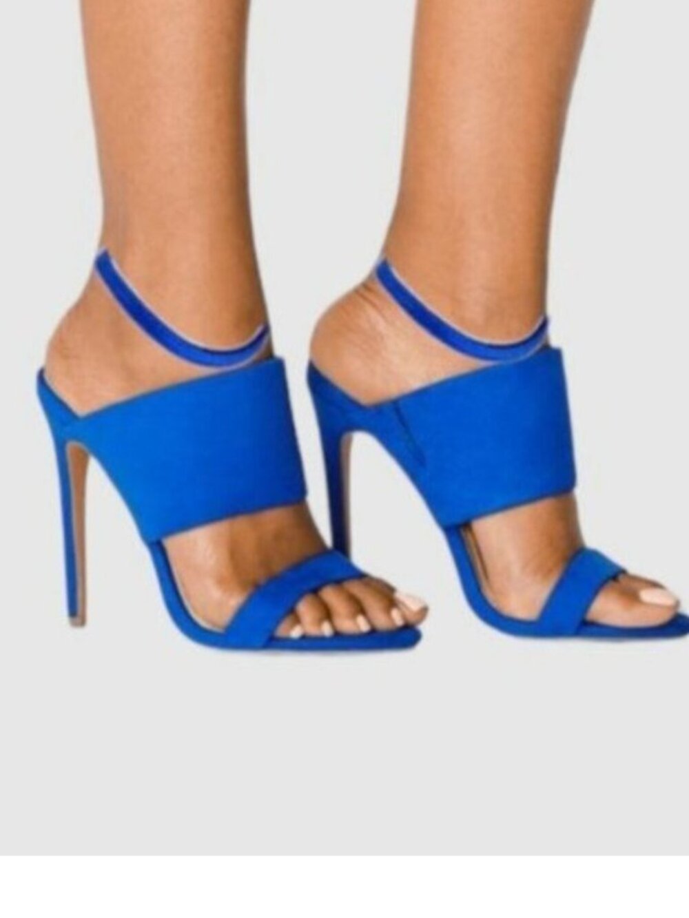 Suedette Slip on Ankle Strap Blue Sandals